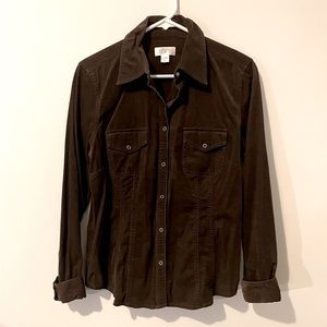 Ann Taylor Loft Long Sleeved, Snap Button, Corduroy Button Down Shirt